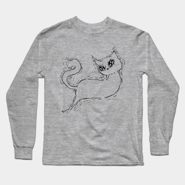 Inktober Ghost Cat Long Sleeve T-Shirt by UntidyVenus